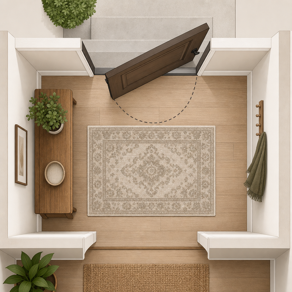entryway rug size layout diagram