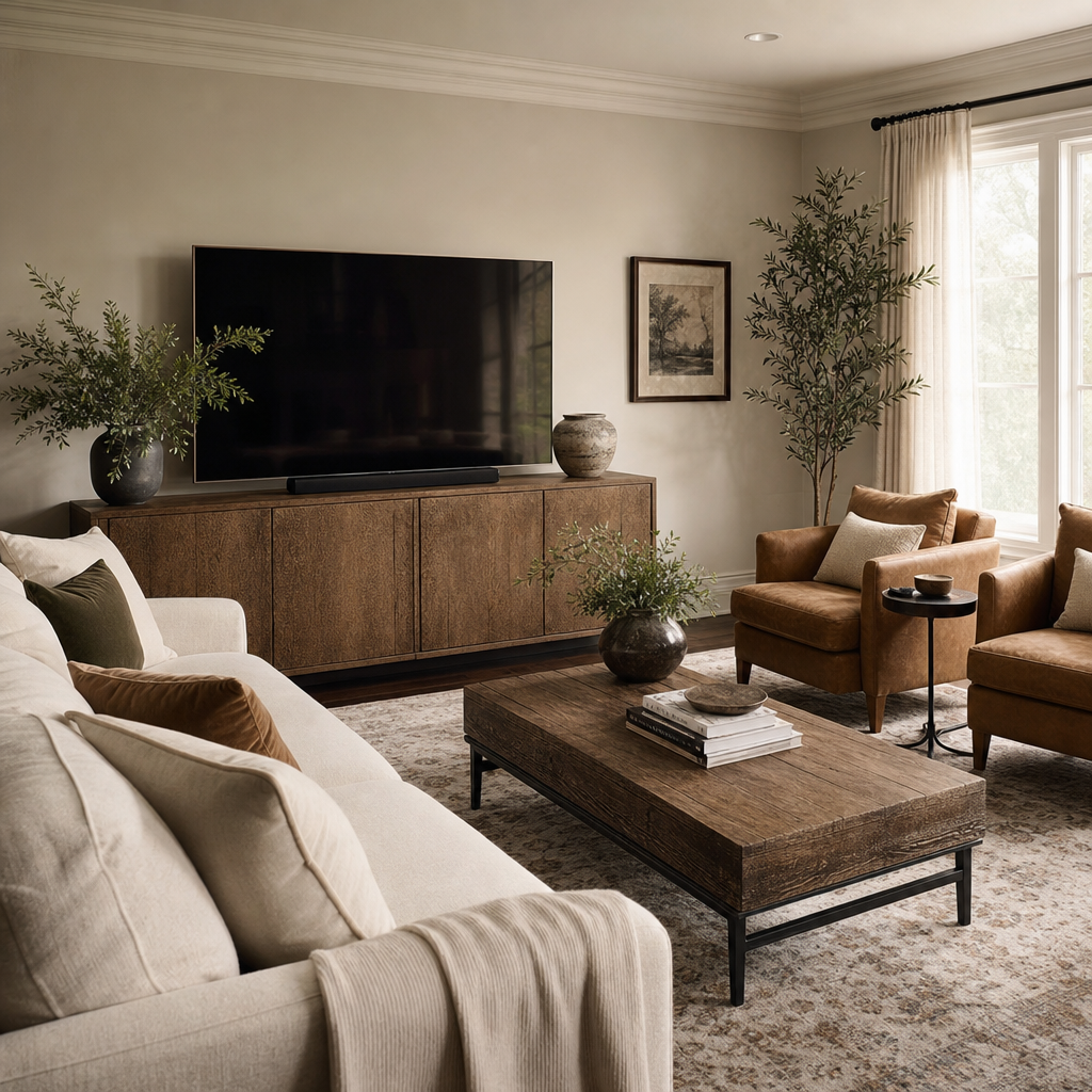 How To Arrange Living Room Furniture With Tv — styled example
