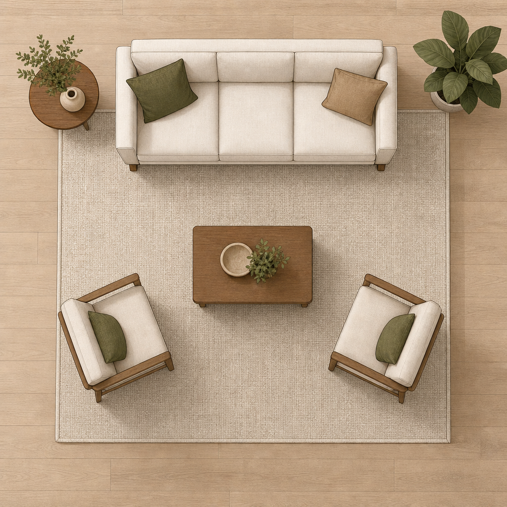 living room rug size layout diagram