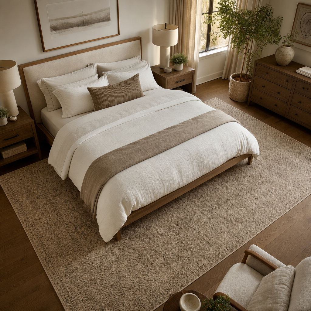 What Size Rug for a Bedroom? A Room-by-Room Guide (2026) 1 What Size Rug For A Bedroom sizing example
