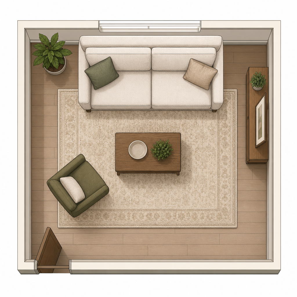 small living room rug size layout diagram